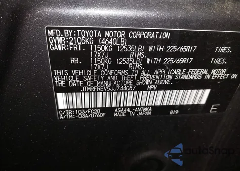 2018 Toyota Rav4 Xle из США, поврежденный, VIN JTMRFREV5JJ744087